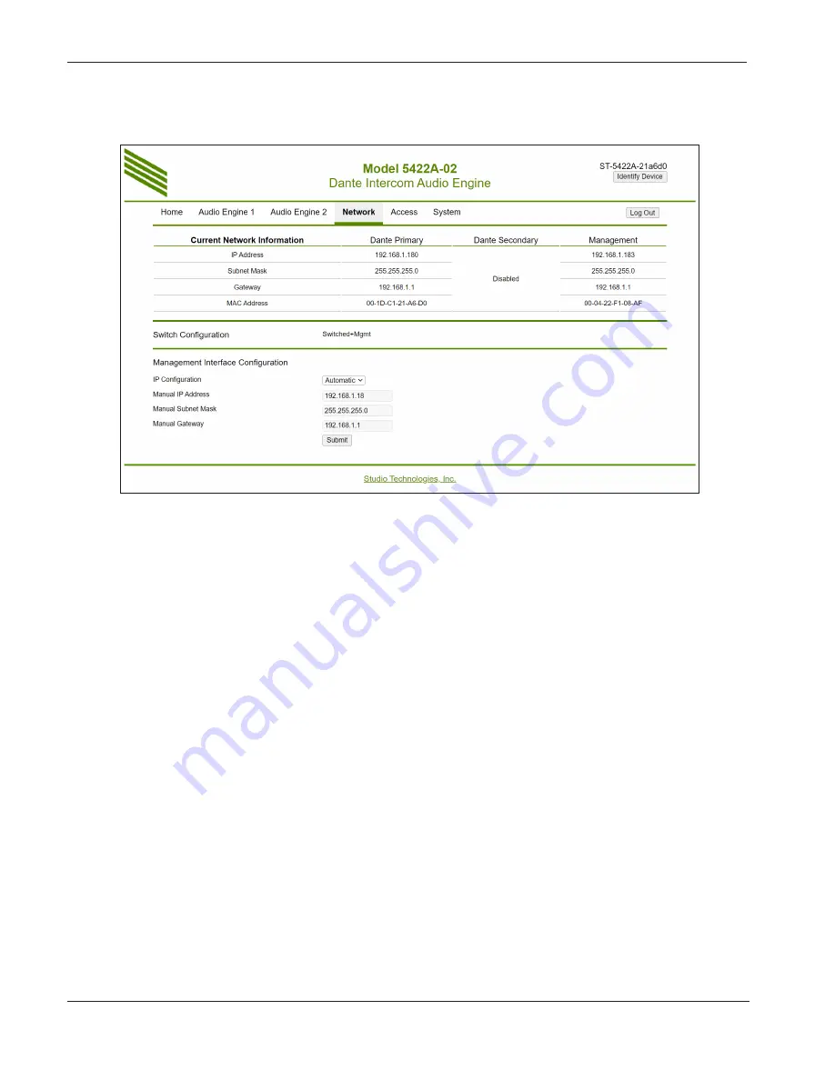 Studio Technologies Dante 5422A User Manual Download Page 40