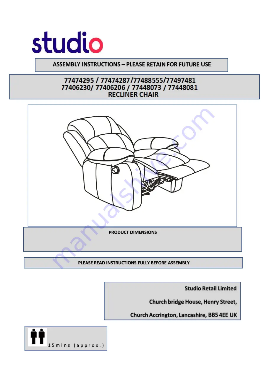 Studio 77474295 Assembly Instructions Manual Download Page 1