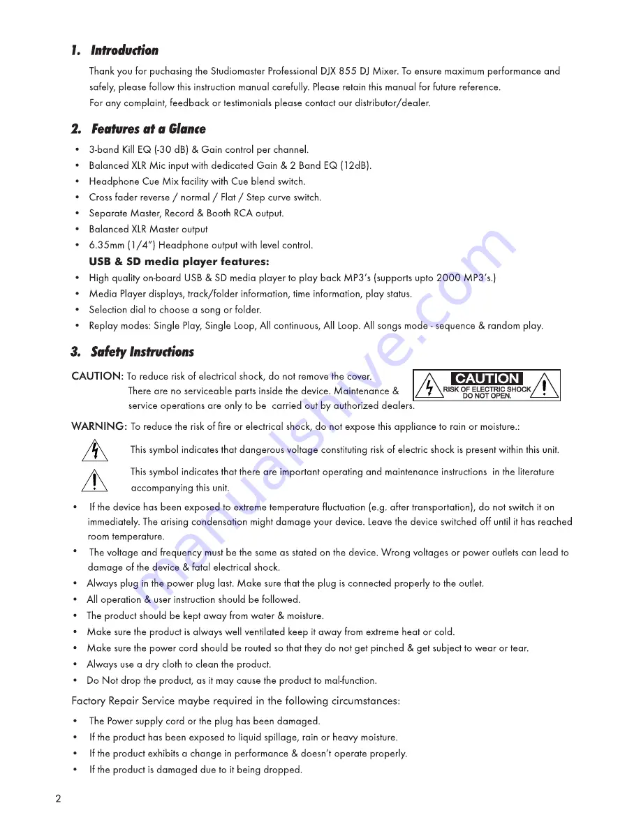 Studiomaster DJX 855 Instruction Manual Download Page 2