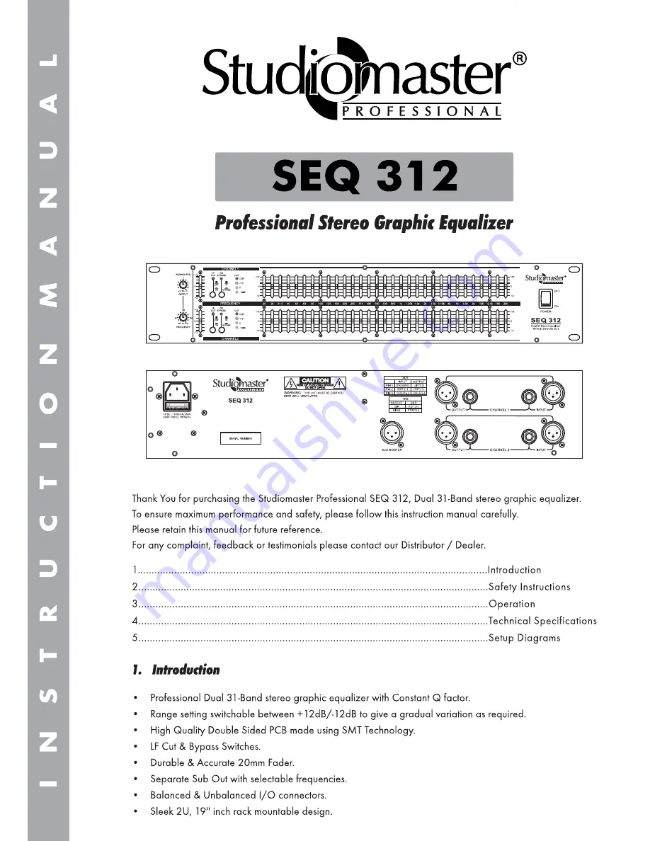 Studiomaster SEQ 312 Instruction Manual Download Page 1