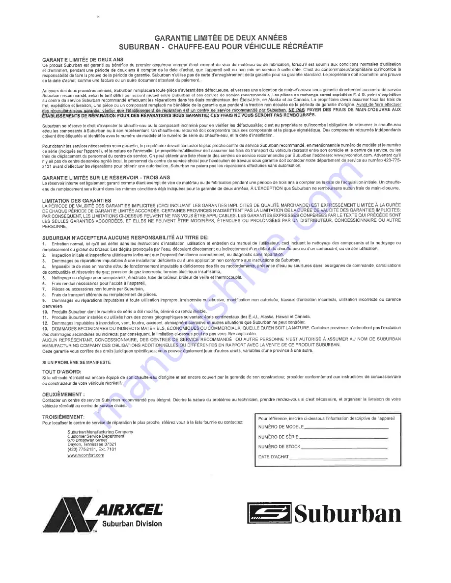 Suburban SW10DE Installation And Operation Manual Download Page 13