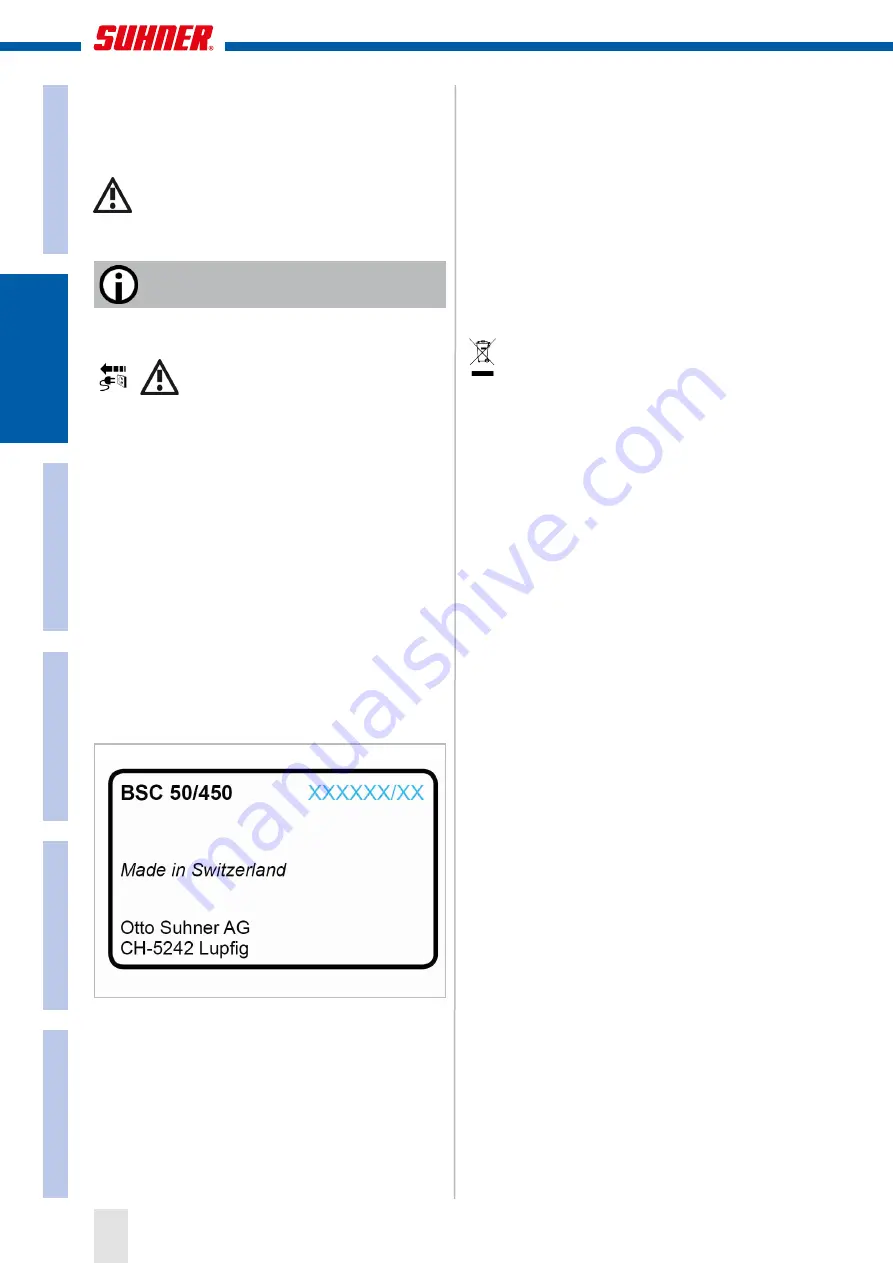 SUHNER MACHINING BSC 50/450 Installation Instructions Manual Download Page 22