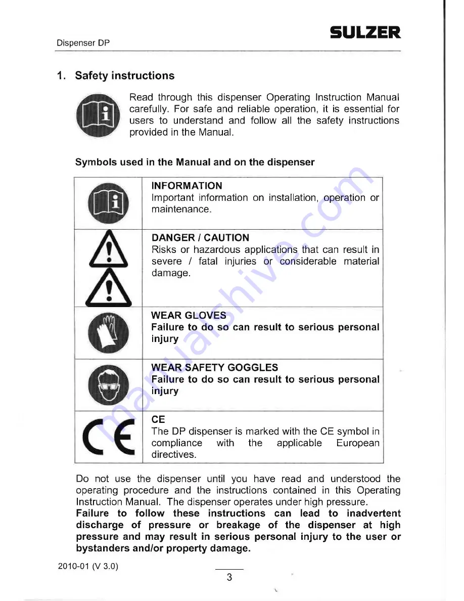 Sulzer DP 200-70 Operating Instructions Manual Download Page 3