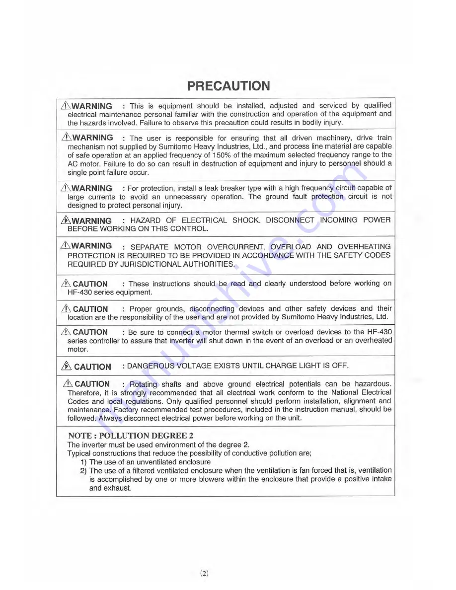 Sumitomo HF-430 Series Operating And Maintenance Manual Download Page 3