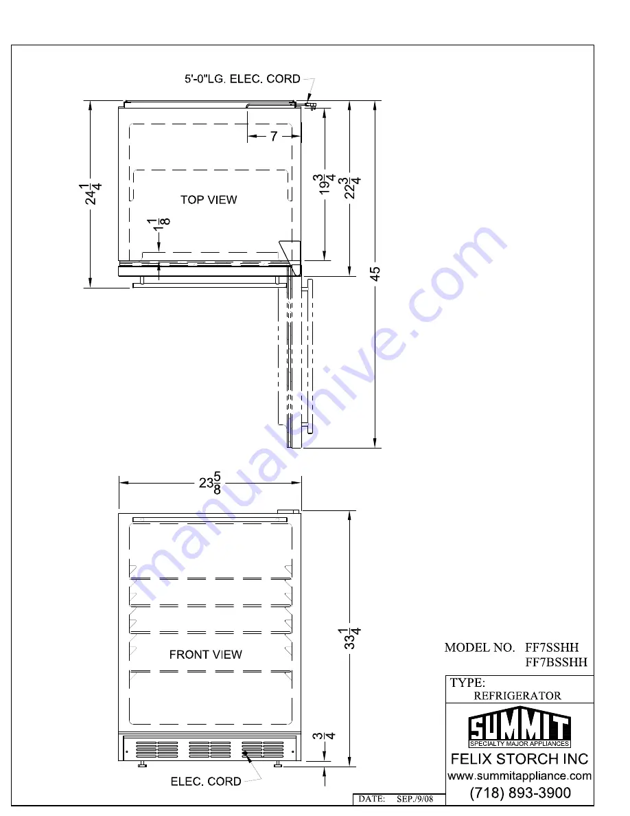 Summit FF7BSSHH Dimensional Drawing Download Page 1
