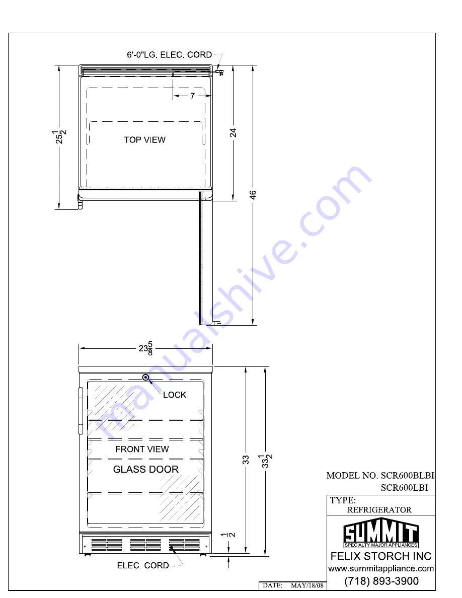 Summit SCR600BLBI Dimensional Drawing Download Page 1