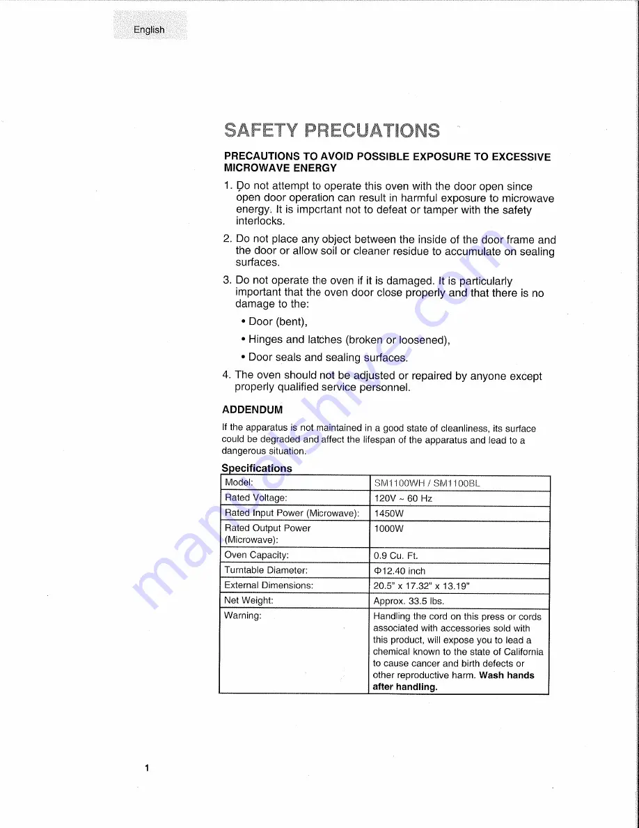 Summit SM1100BL User Manual Download Page 2