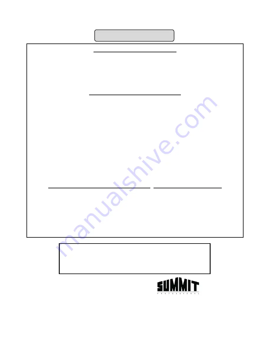 Summit SWBV3071 Instruction Manual Download Page 16