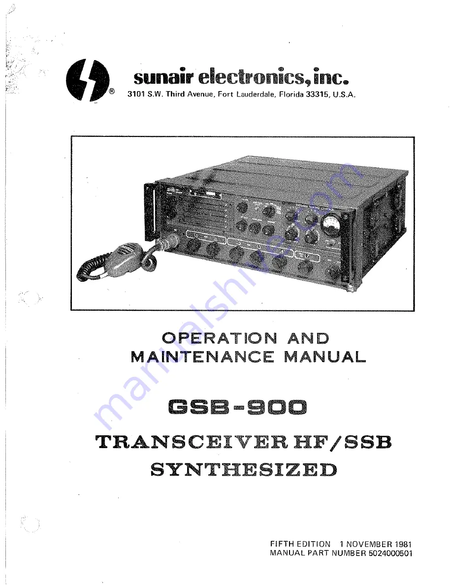 sunair GSB-900 Operation And Maintenance Manual Download Page 1