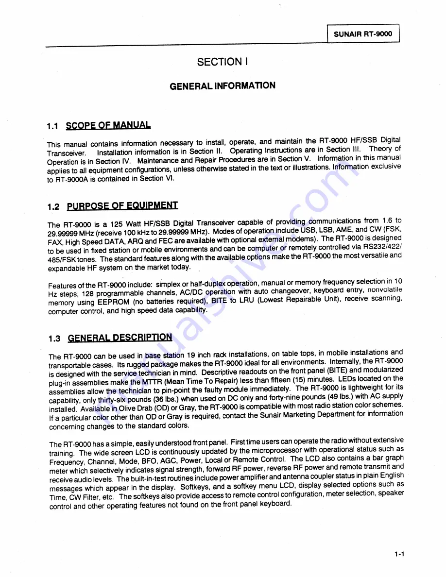 sunair RT-9000C Operation And Maintenance Manual Download Page 17