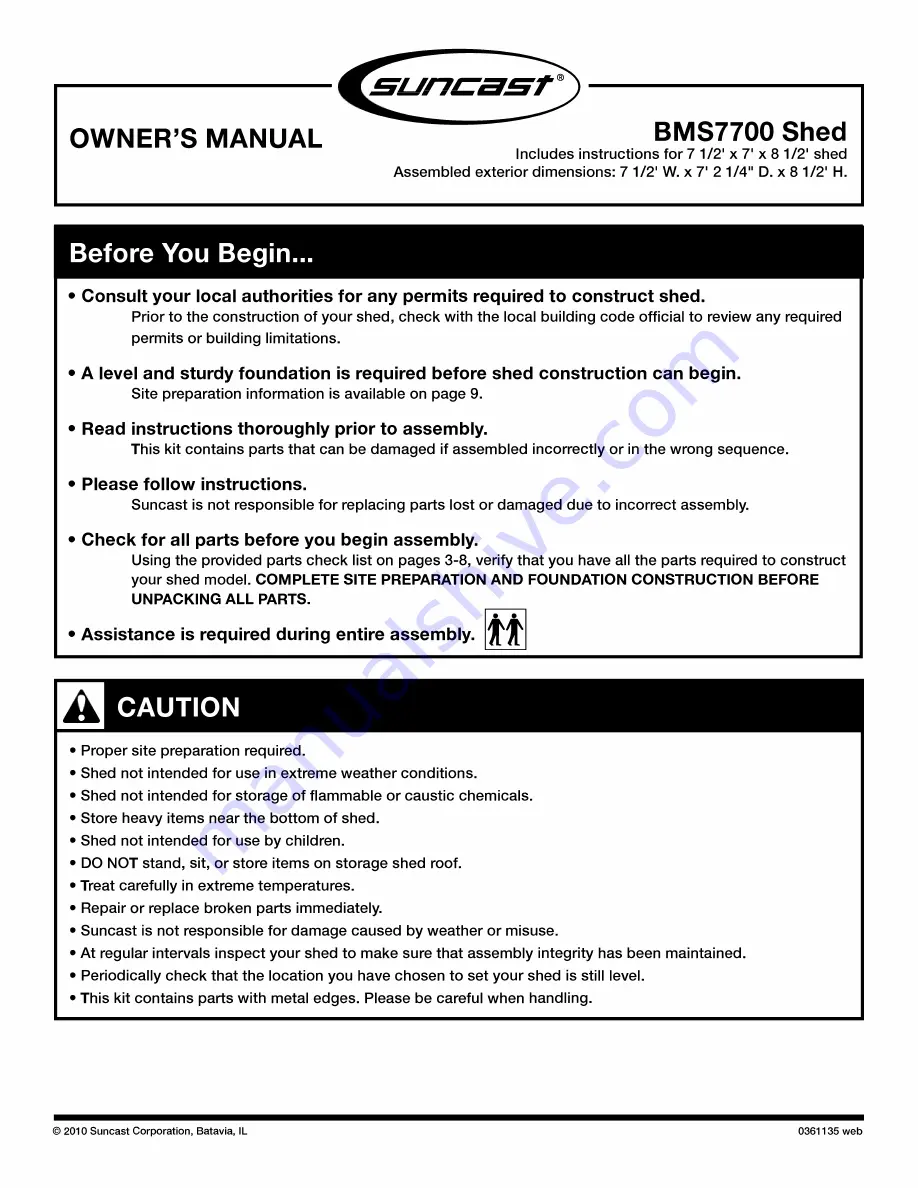 Suncast BMS7700 Owner'S Manual Download Page 1