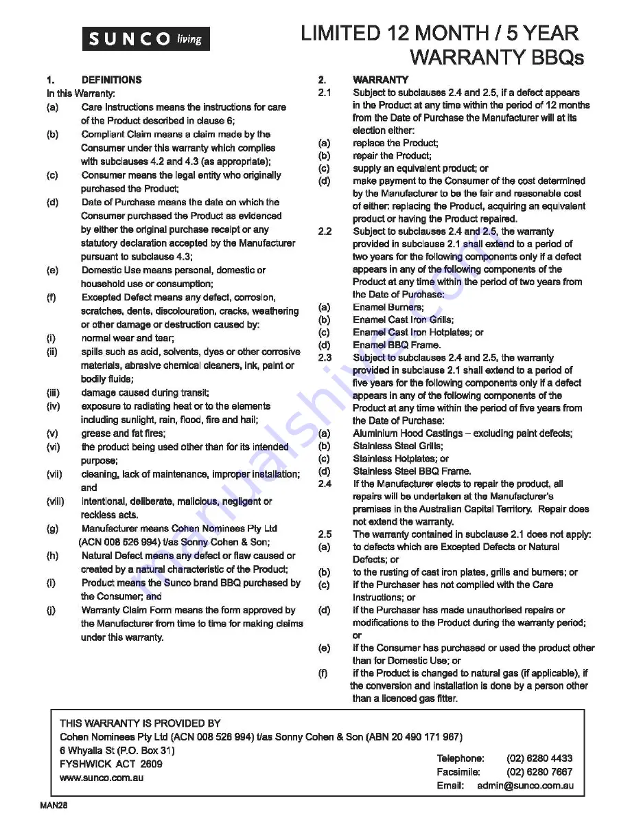 Sunco living SC5812 Assembly & Operating Manual Download Page 28