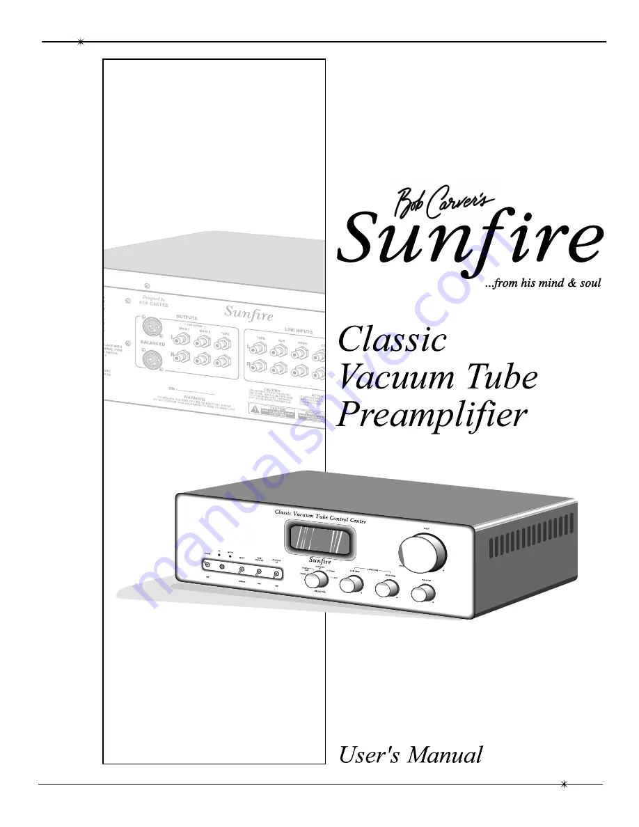 Sunfire Classic Vacuum Tube Preamplifier User Manual Download Page 1