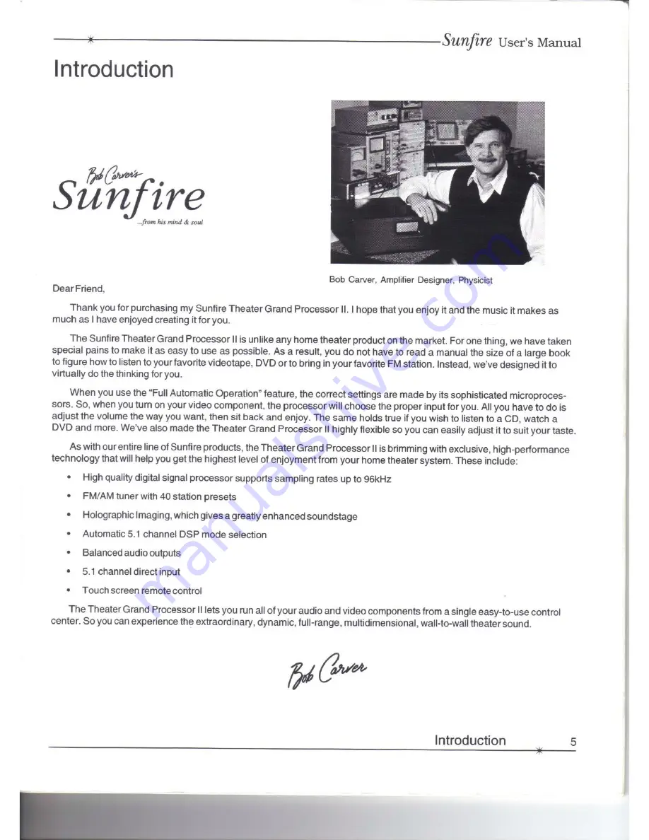 Sunfire THEATER GRAND PROCESSOR II User Manual Download Page 5