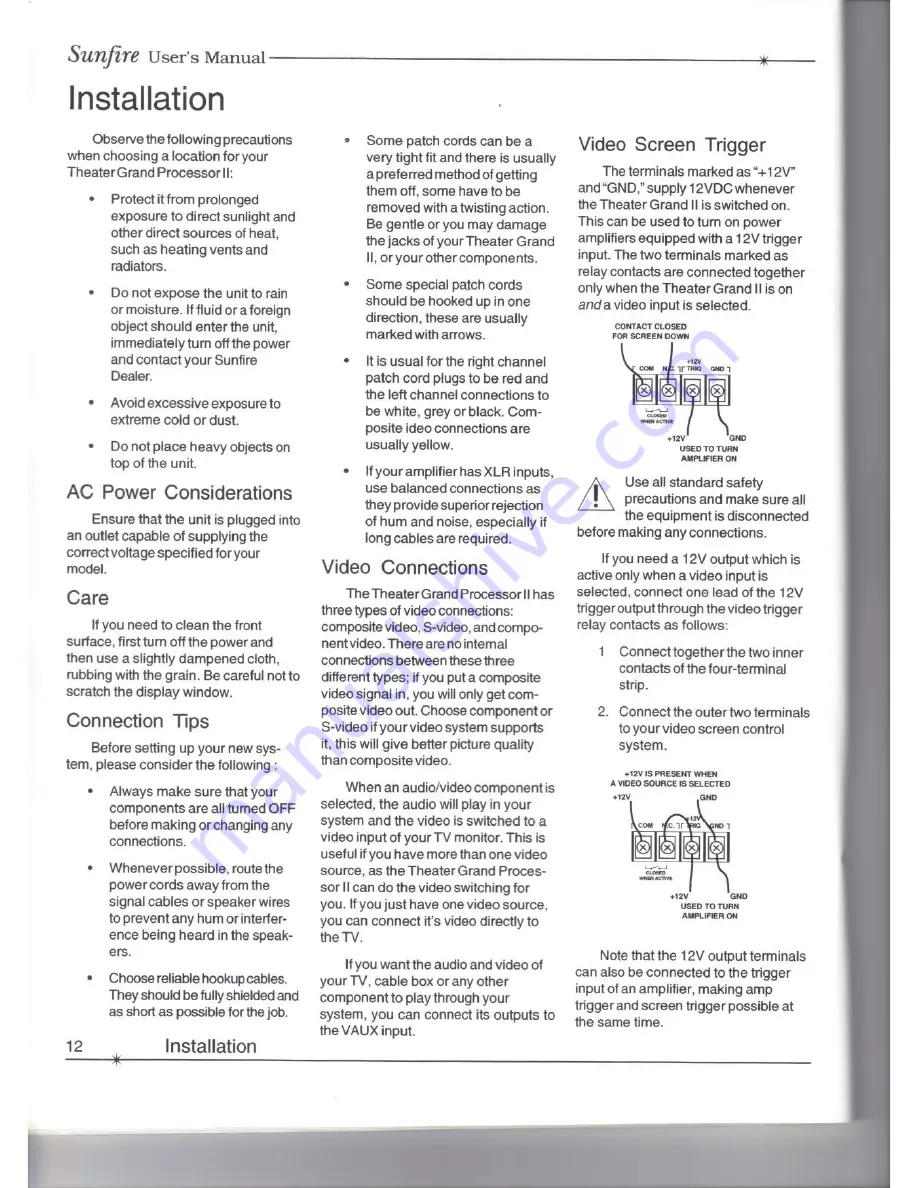 Sunfire THEATER GRAND PROCESSOR II User Manual Download Page 12