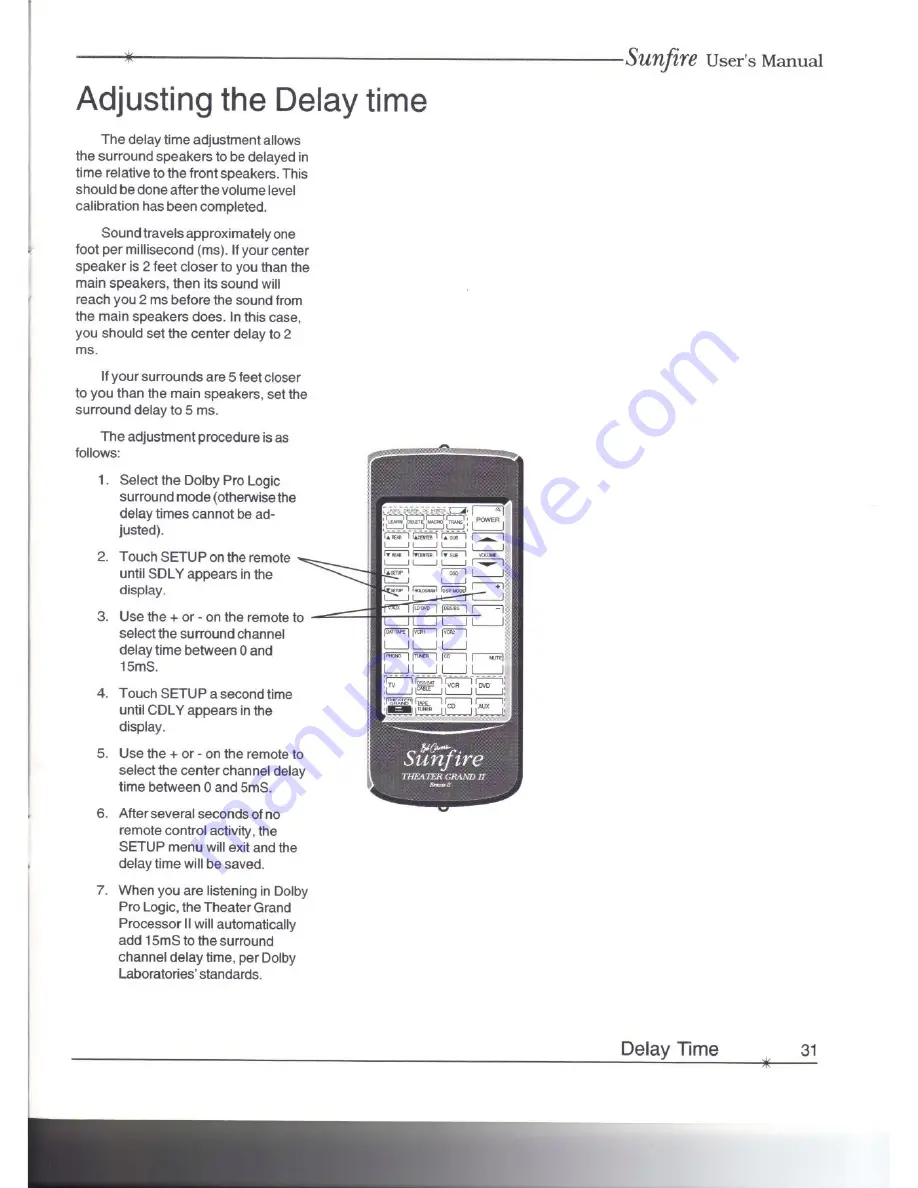 Sunfire THEATER GRAND PROCESSOR II User Manual Download Page 31