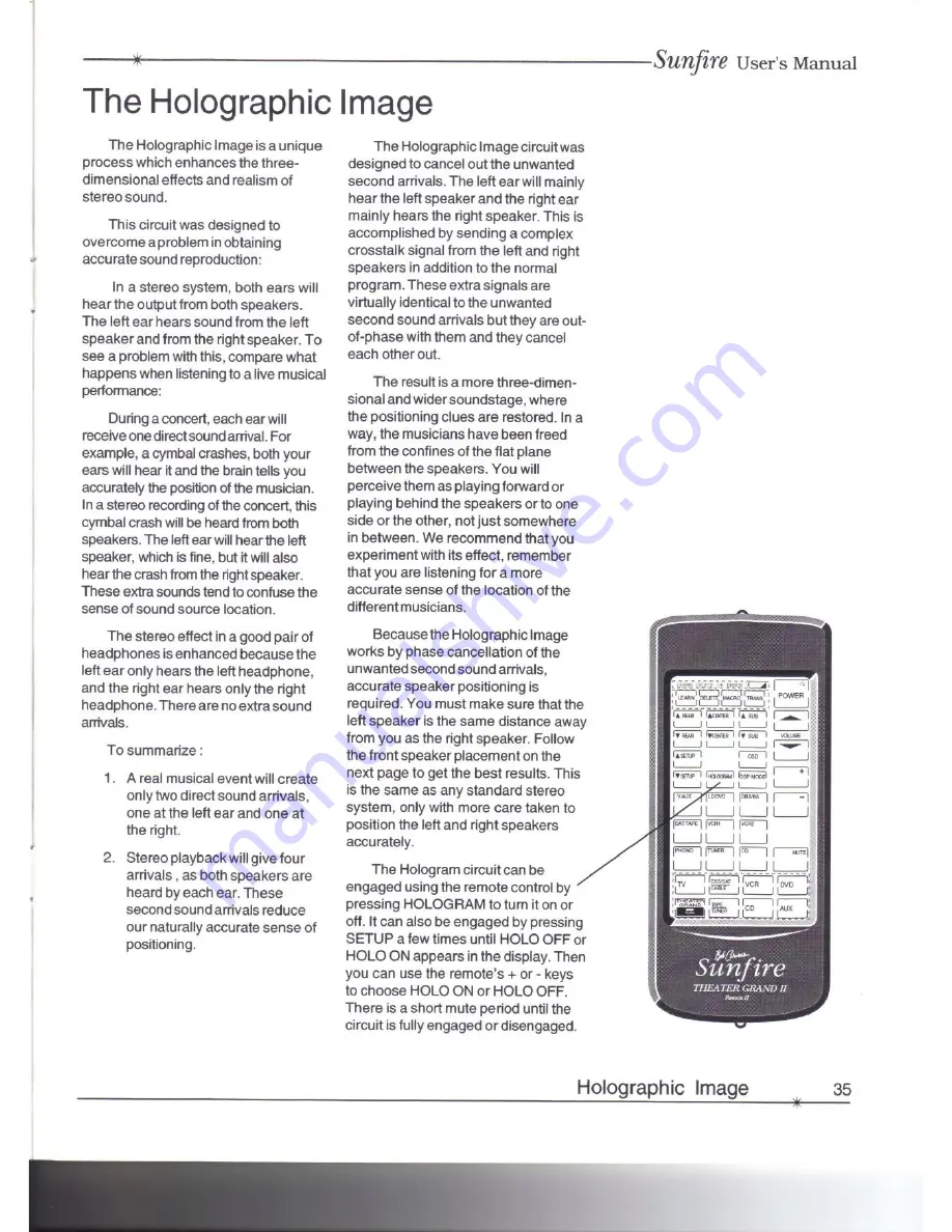 Sunfire THEATER GRAND PROCESSOR II User Manual Download Page 35