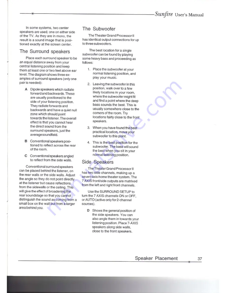 Sunfire THEATER GRAND PROCESSOR II User Manual Download Page 37