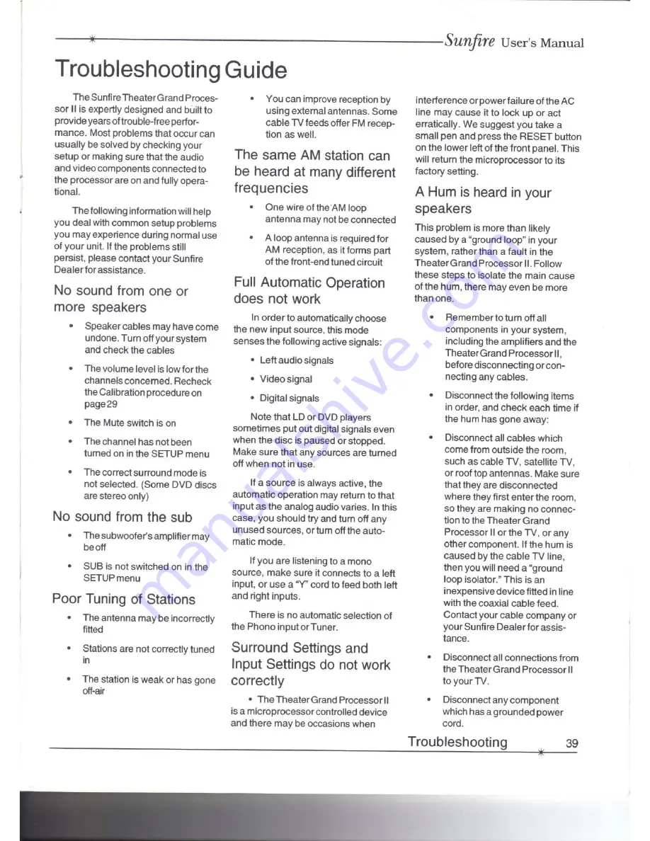 Sunfire THEATER GRAND PROCESSOR II User Manual Download Page 39