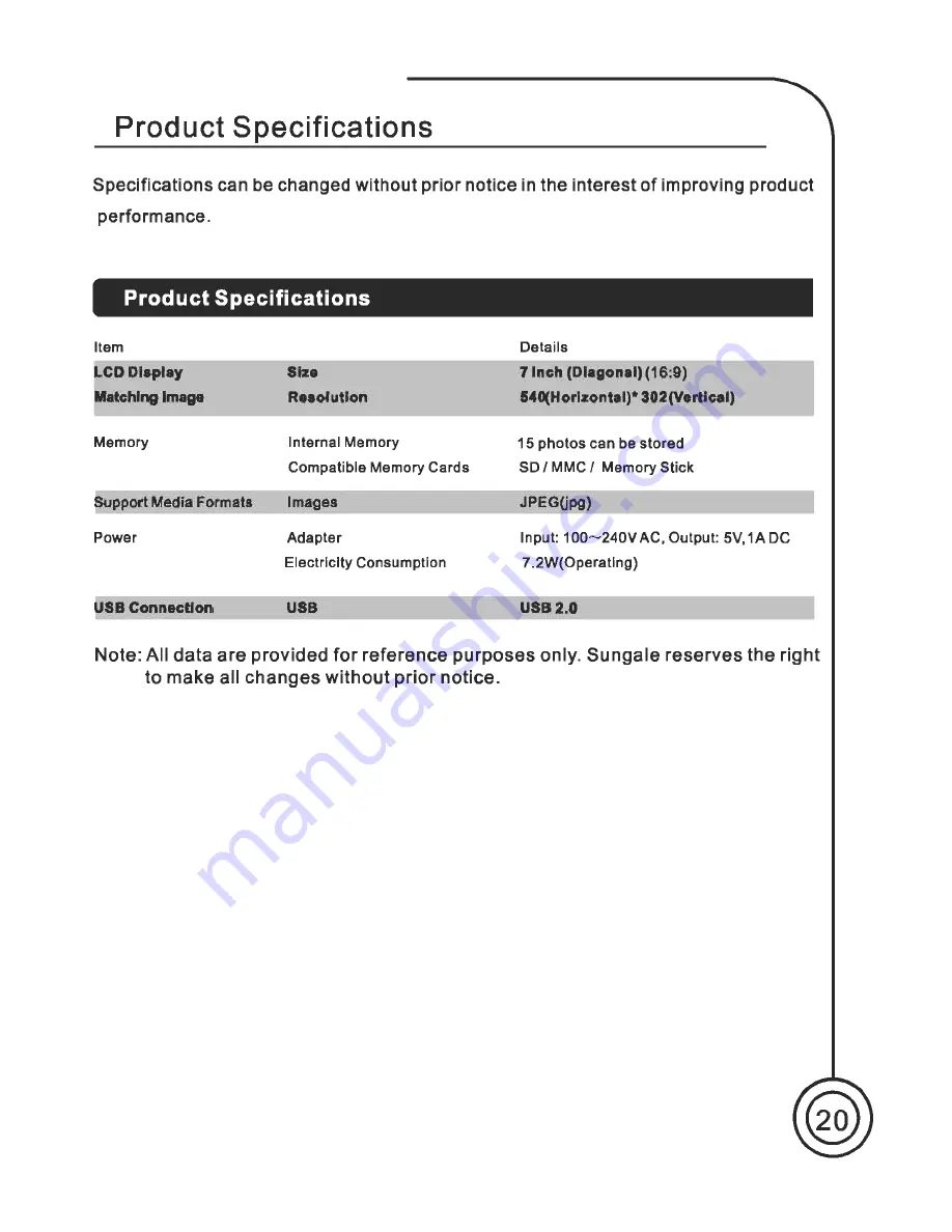 Sungale CA705 User Manual Download Page 21