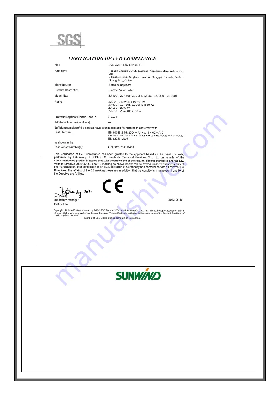 SUNWIND 256120 Instruction Manual Download Page 7