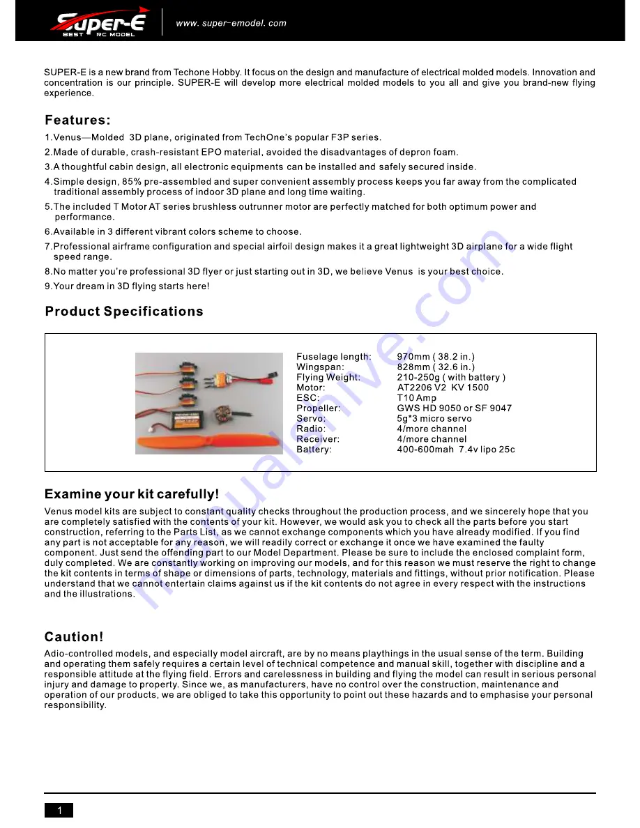 Super-E Venus 3D PRO User Manual Download Page 1