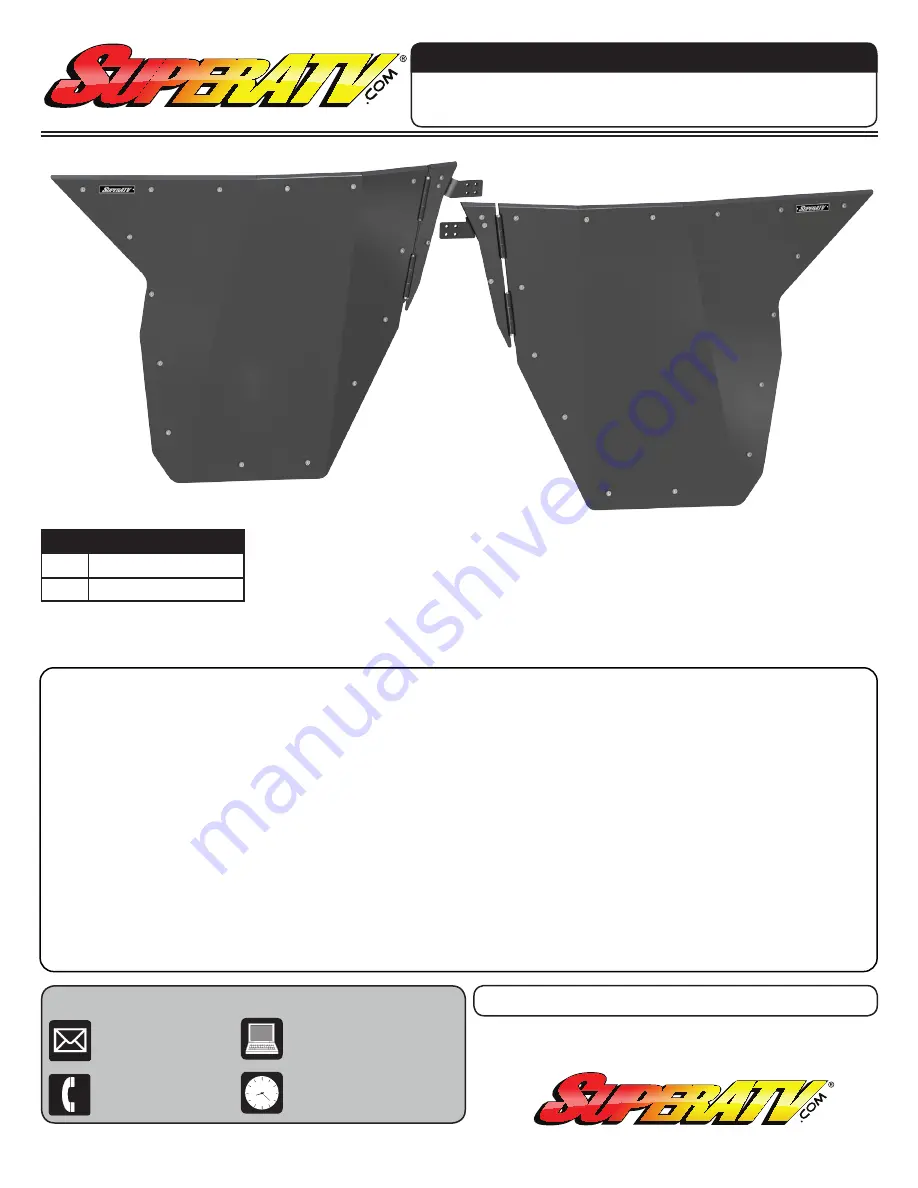 SuperATV IN-DOOR-CA-DEF-002 Installation Instructions Manual Download Page 1