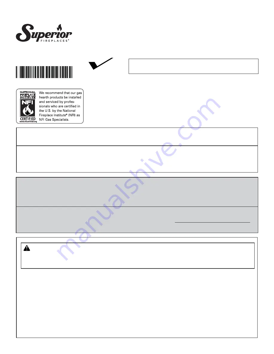 Superior VF18NBTB Installation And Operation Instructions Manual Download Page 1