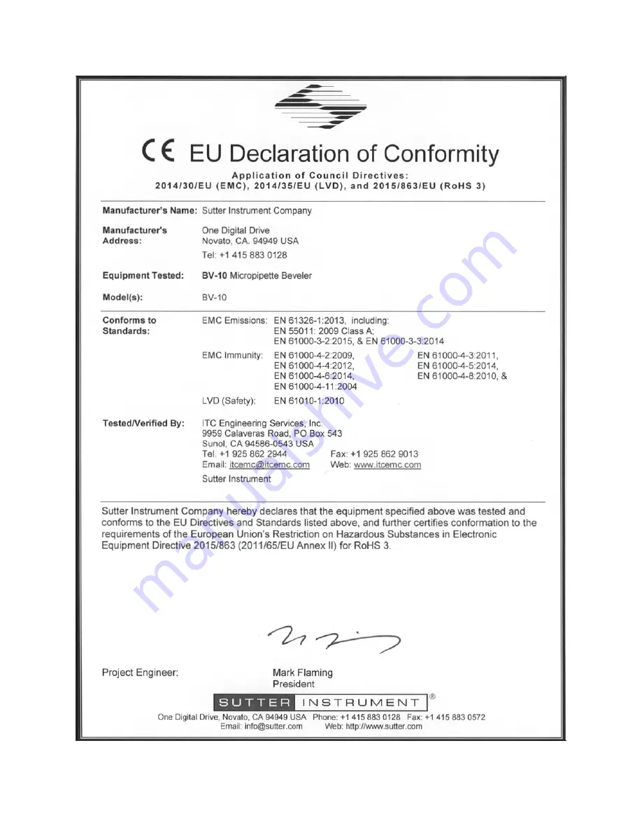Sutter Instrument BV-10 Operation Manual Download Page 3