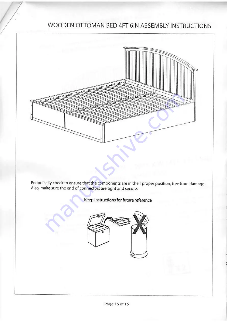 sweet dreams Wooden Ottoman Bed 4ft 6in Assembly Instructions Manual Download Page 16