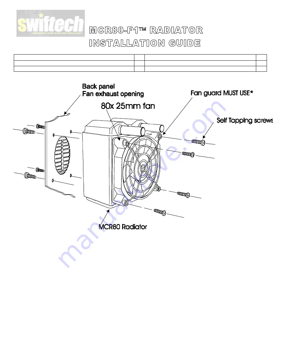 swiftech MCR80-F1 Installation Manual Download Page 1