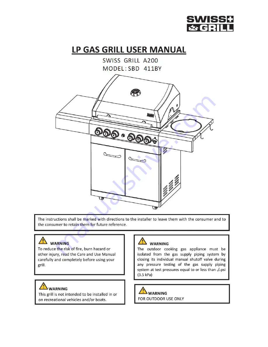 SWISS GRILL Arosa A200 SBD 411BY Скачать руководство пользователя страница 1