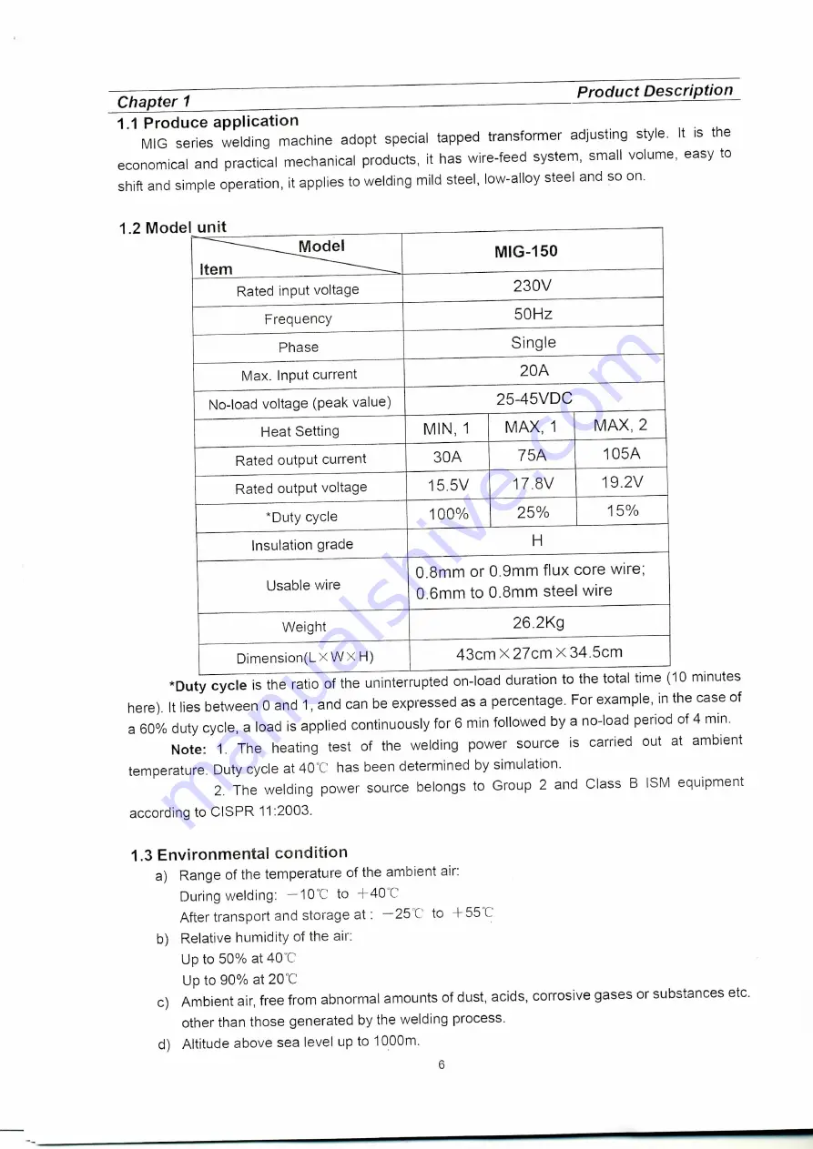 SWP MIG 150 TURBO Operating Instructions Manual Download Page 6