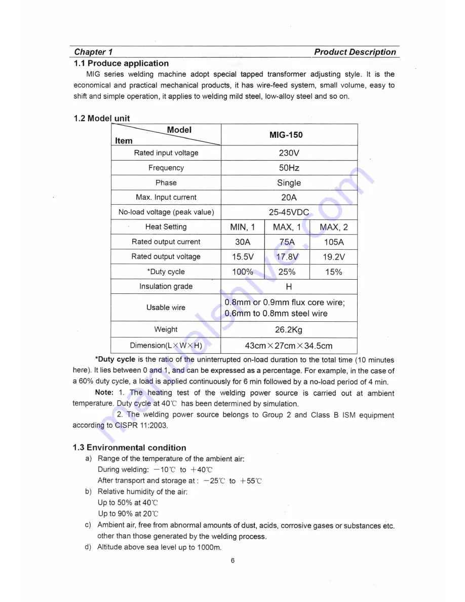 SWP MIG-150 TURBO Operating Instructions Manual Download Page 6