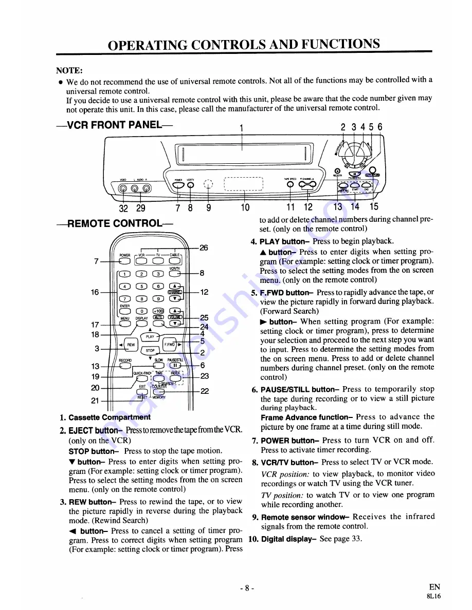 Sylvania 2965LF Owner'S Manual Download Page 8