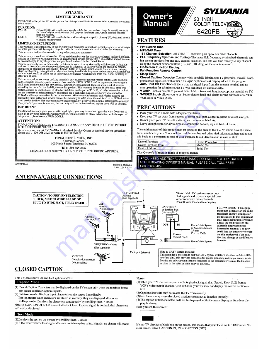 Sylvania 6420FB Скачать руководство пользователя страница 1