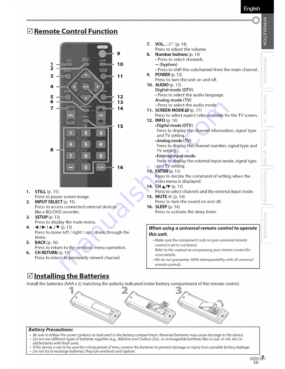 Sylvania LC320SLX Owner'S Manual Download Page 7