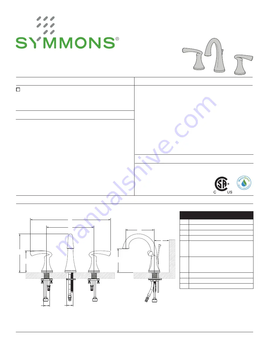 Symmons Brenna SLW-8212-STN-RP Operation & Maintenance Manual Download Page 1