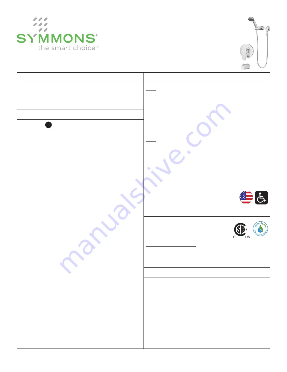 Symmons Identity 6703 Operation & Maintenance Manual Download Page 1