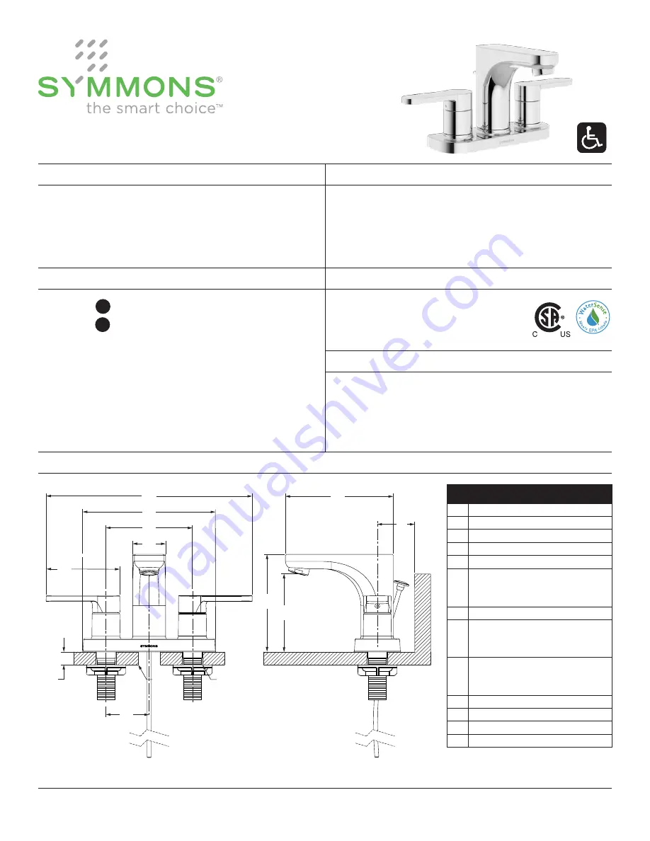 Symmons Identity SLC-6710-1.5 Operation & Maintenance Manual Download Page 1