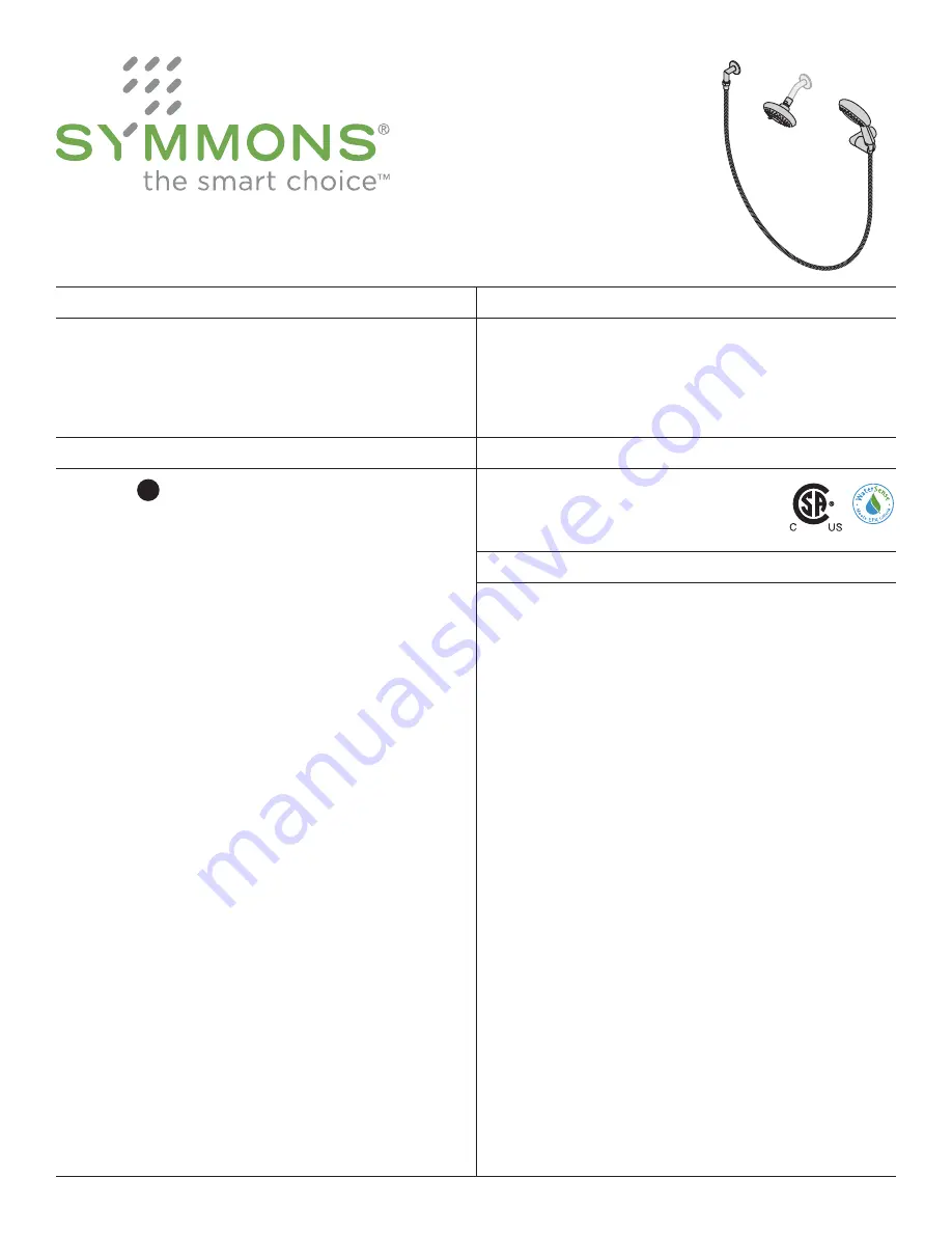 Symmons Naru 412HS Operation & Maintenance Manual Download Page 1