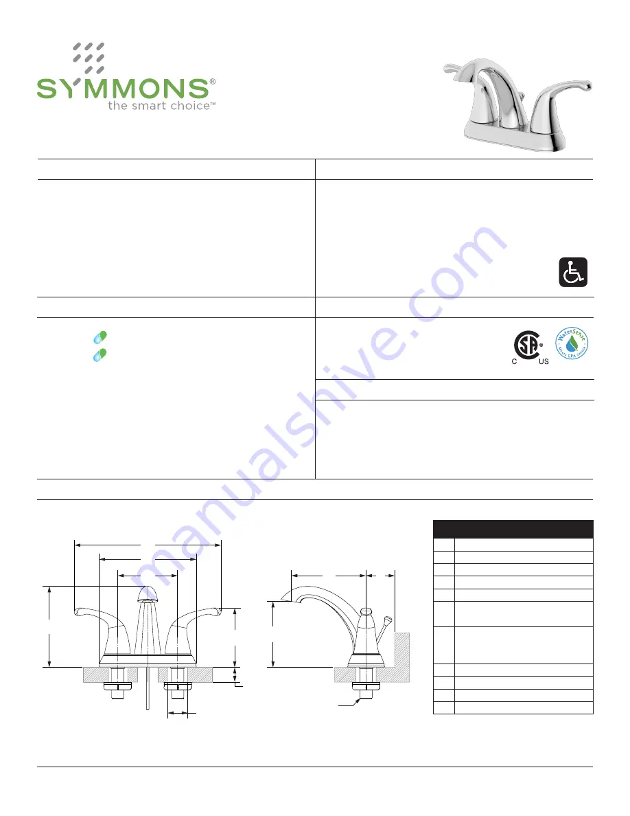 Symmons Unity SLC-6610-1.5 Operation & Maintenance Manual Download Page 9