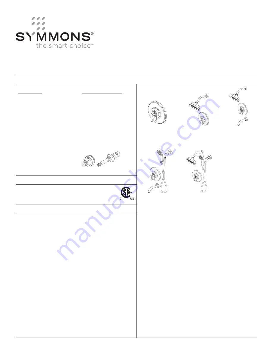 Symmons Winslet S-5100-TRM Installation & Operation Instructions Download Page 1