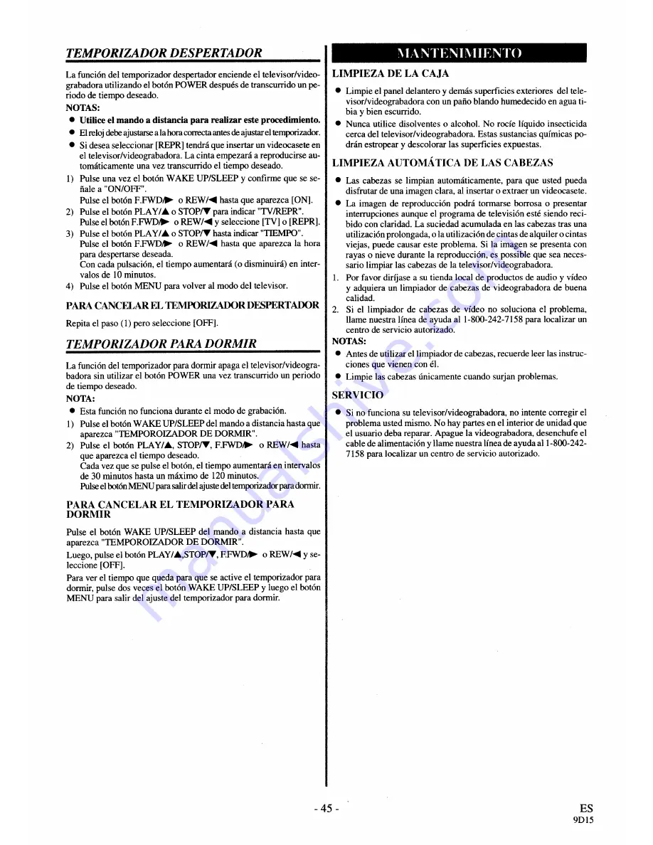 Symphonic SC3919V Owner'S Manual Download Page 45