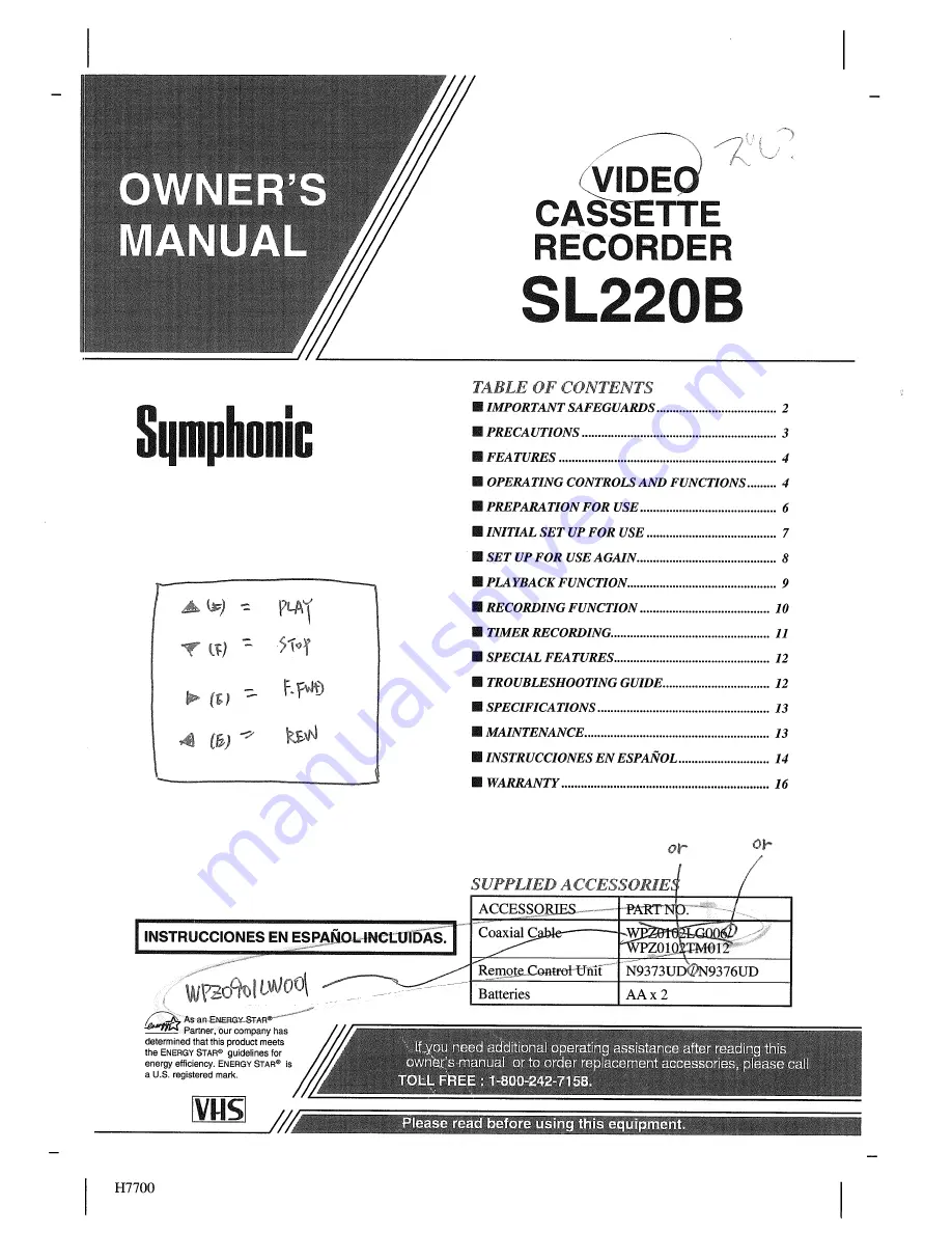 Symphonic SL220B Скачать руководство пользователя страница 1