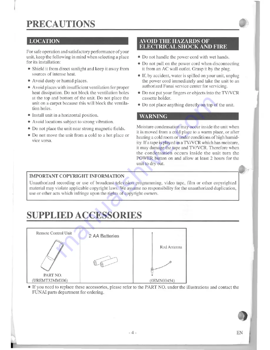 Symphonic TVCR19D1 Owner'S Manual Download Page 4