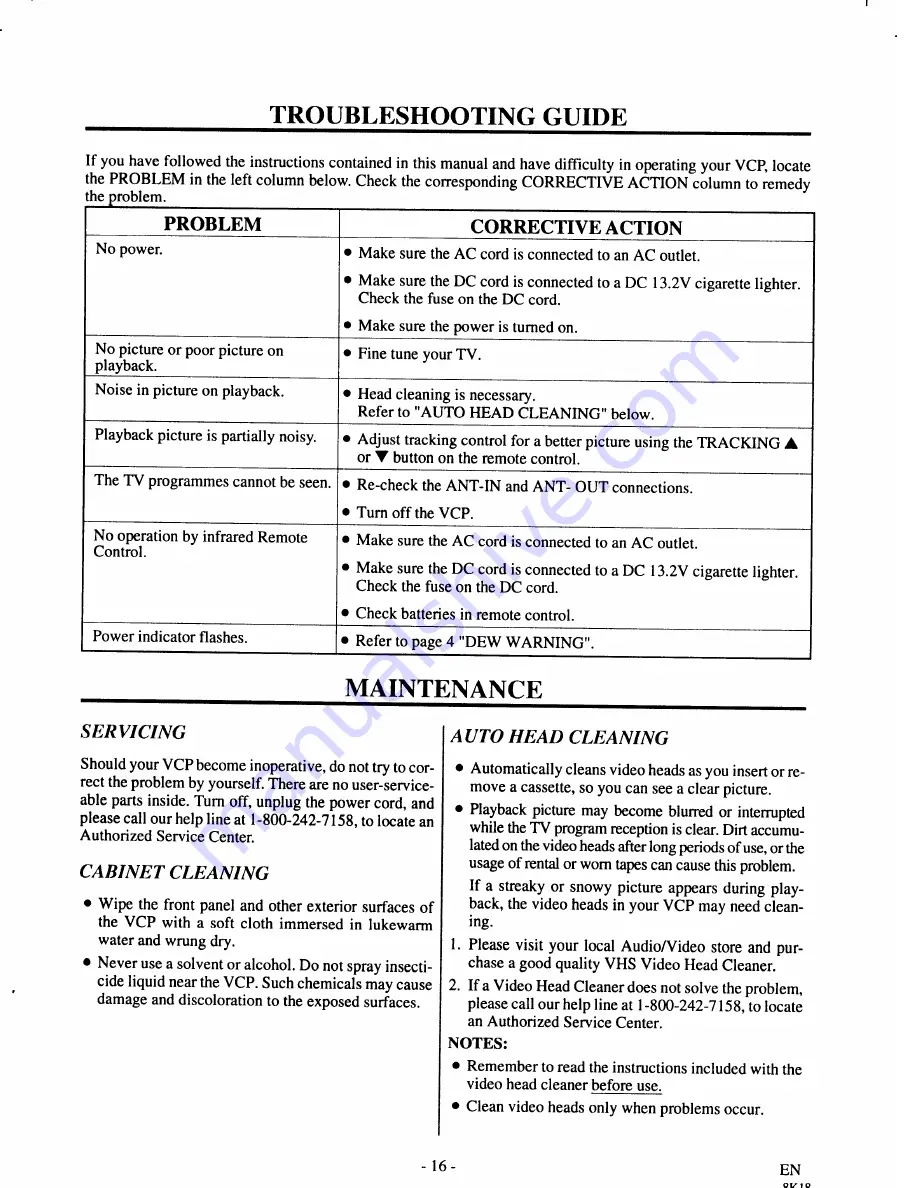 Symphonic VP19WF Owner'S Manual Download Page 16