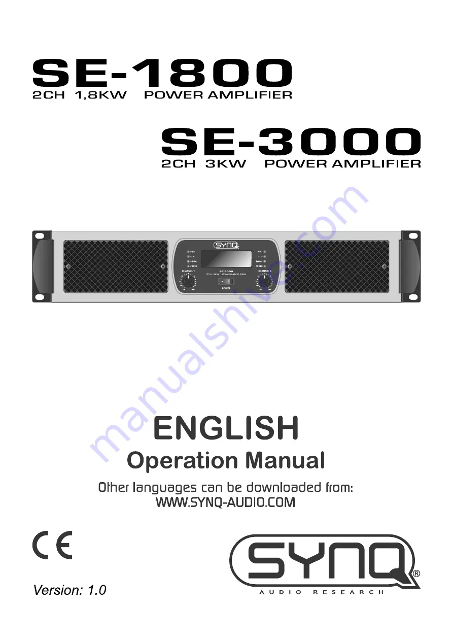 SYNQ SE-1800 Operation Manual Download Page 1