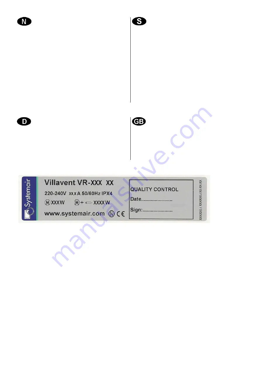 SystemAir Villavent VX-250 TV/P User And Maintenance Instructions Download Page 16