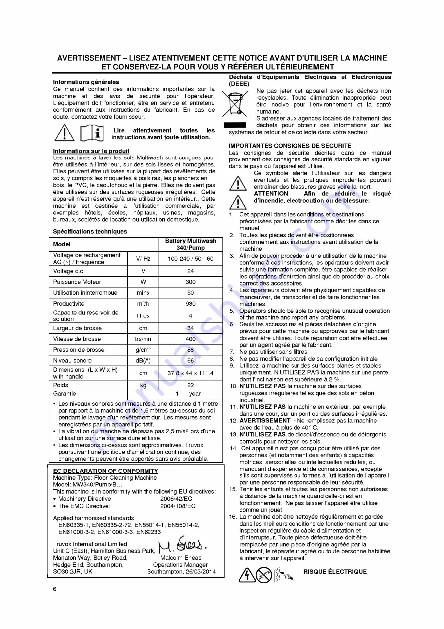 Tacony TRUVOX MW340/PUMP/B Скачать руководство пользователя страница 7